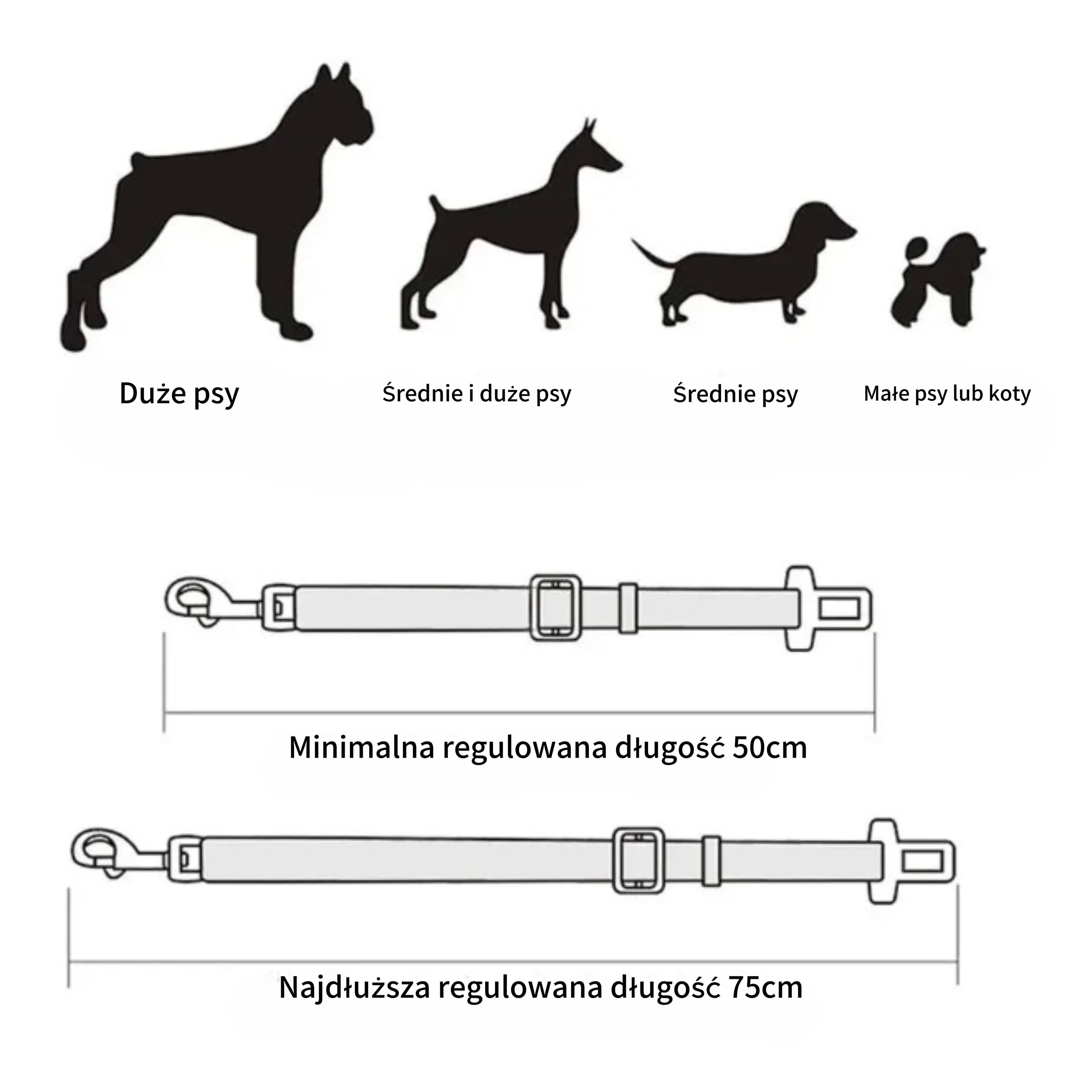 Regulowany pas bezpieczeństwa dla zwierząt do samochodu 🐾